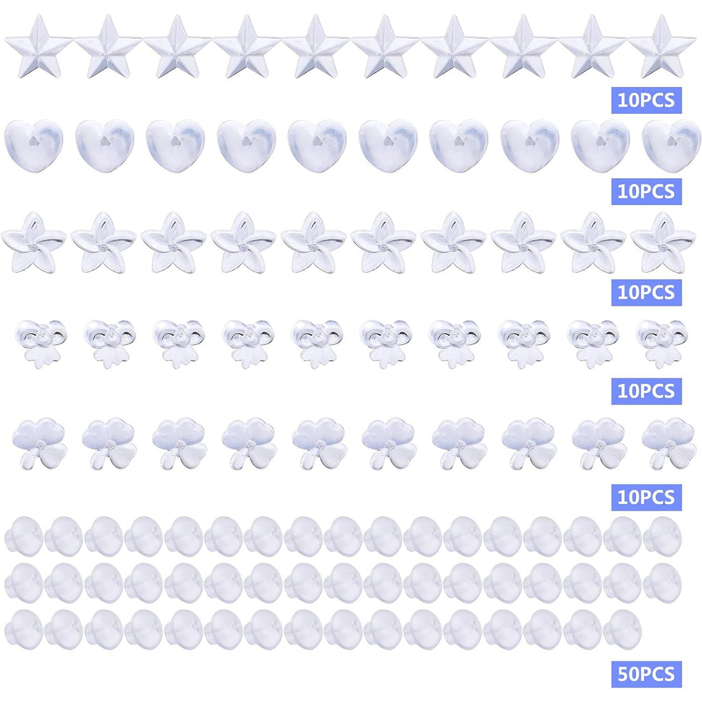 50pcs Clear Resin Earring Studs & Backs, 5 Styles, DIY Jewelry Making Findings, Adult, Non-Foldable