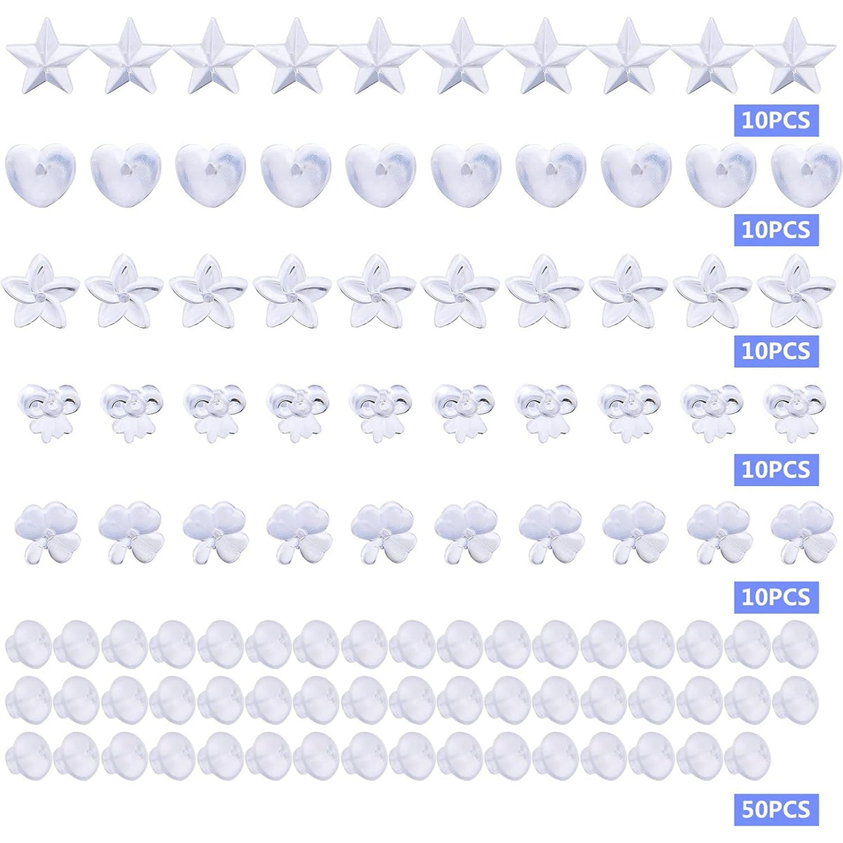 50pcs Clear Resin Earring Studs & Backs, 5 Styles, DIY Jewelry Making Findings, Adult, Non-Foldable