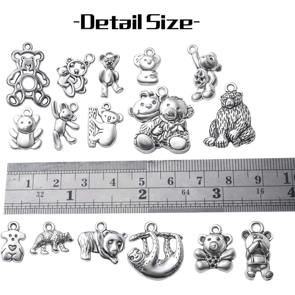 100g Antique Silver Bear Charms Alloy Animal Charms Teddy Bear Charm Pendants for DIY Bracelet Necklace Jewelry Findings Making Accessories