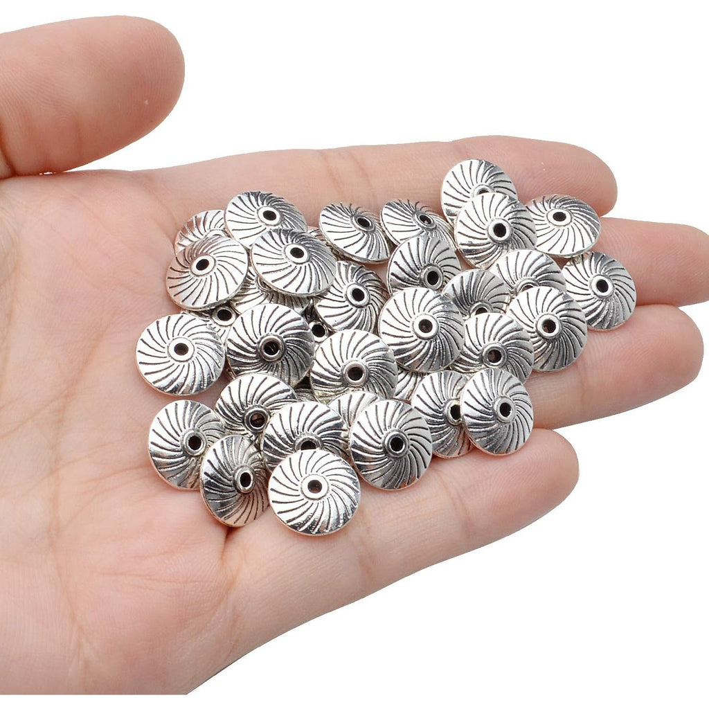 50pcs Antique Silver Gear Spacer Bead Alloy Tibetan European Spacers Round Beads Jewelry Bead Charms with A Box for DIY Bracelets Jewelry Making,11.5×3.5×2mm