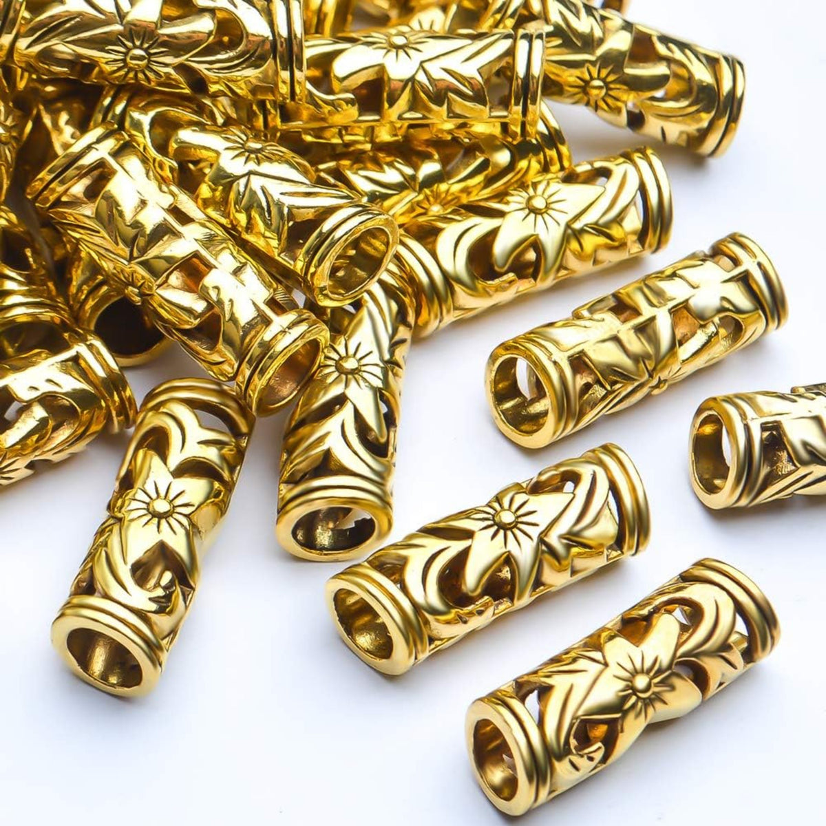 Bail Beads, 50pcs Curved Tube Spacer Beads - Antique Alloy, Golden, 22 x 8 mm, Hole: 5mm
