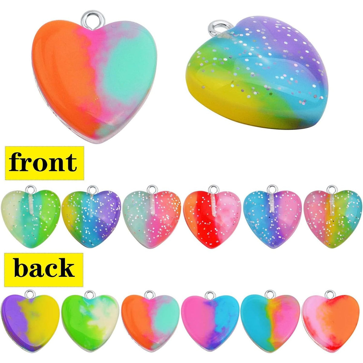 24pcs Resin Heart Shape Charms Cute Simulation Gradient Color Peach Heart Dangle Pendants for DIY Necklace Bracelet Jewelry Making Crafts Decoration, 6 Colors