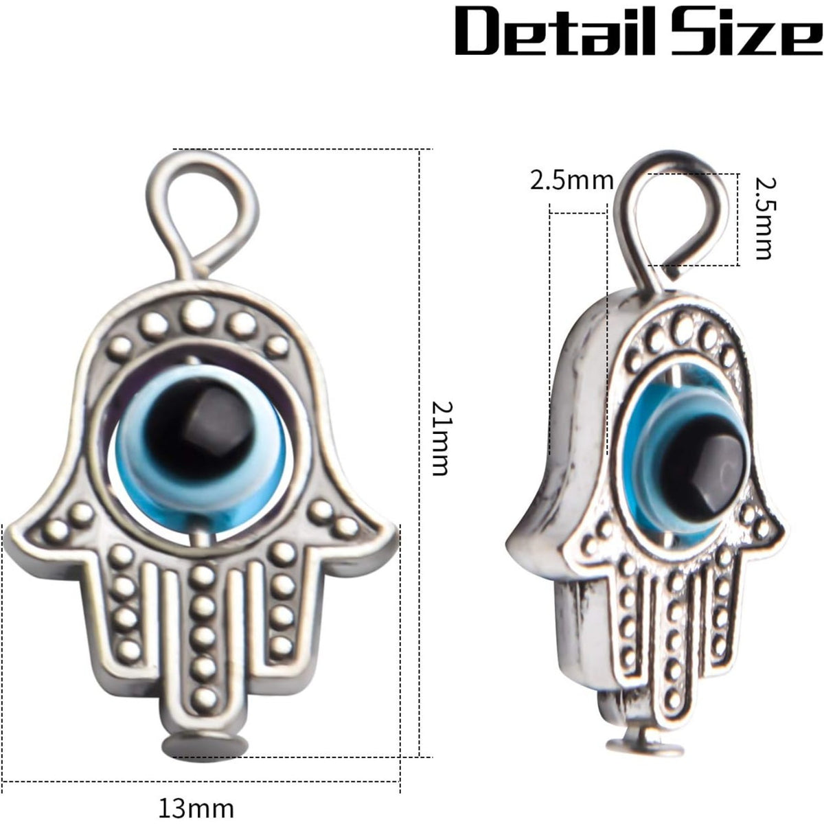 Fatima Hand Charms,30 Pcs Antique Silver Hamsa Hand Evil Eye Bead of Fatima Symbol Charms Hamsa Hand Beads Frame Charms for DIY Necklace Bracelet