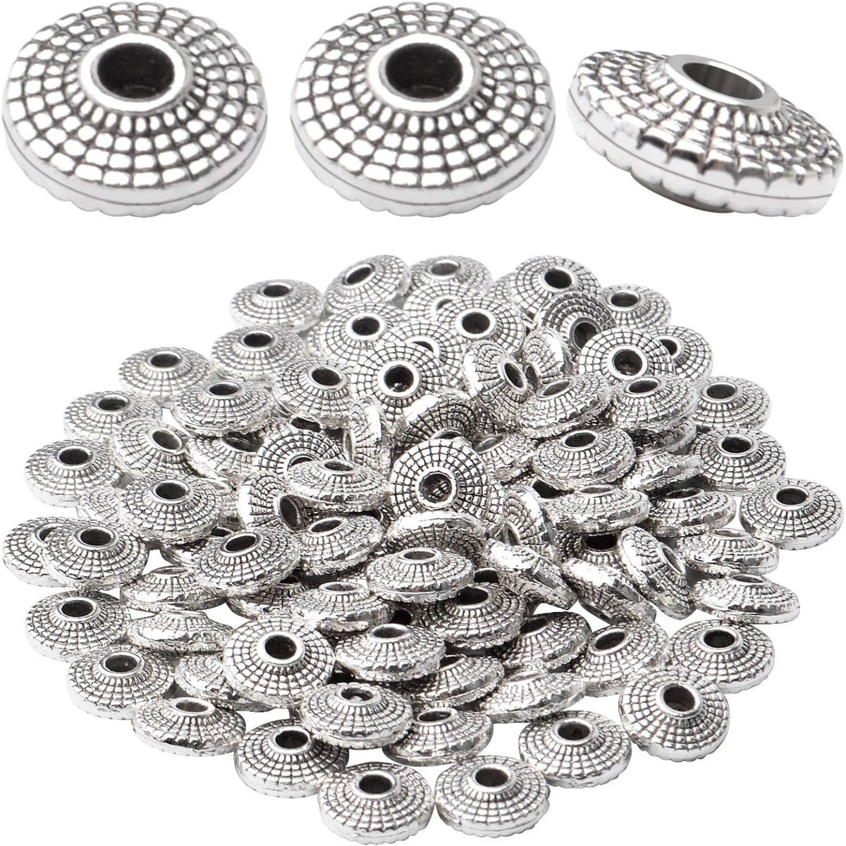 100pcs Tibetan Antique Silver Spacer Bead Metal Beads Spacers Jewelry Spacer Charms with A Box Jewelry Findings Accessories for Bracelet Necklace Jewelry Making