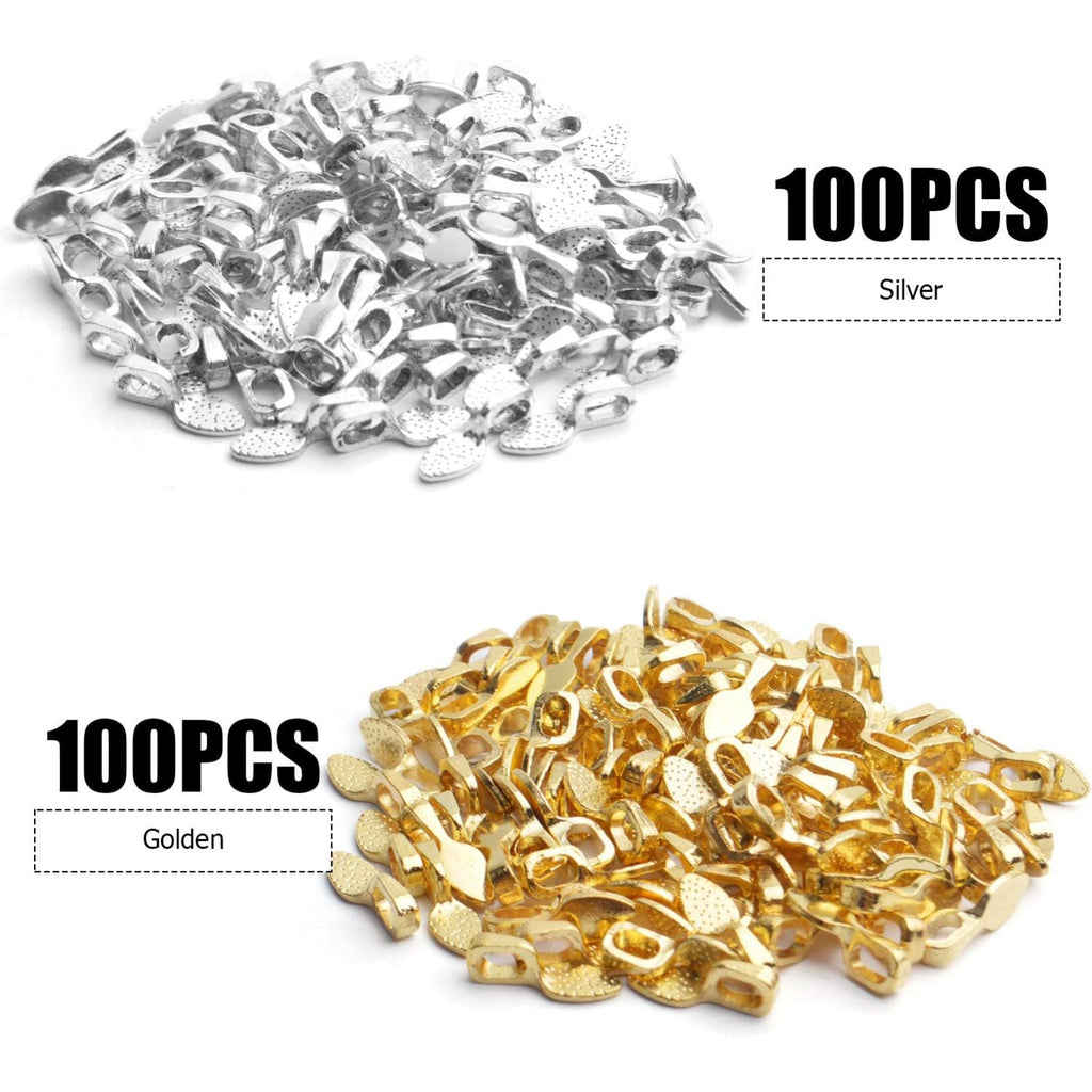 Flat Pendant Bails,200pcs Glue-on Flat Pad Shovel Pendant Bails For DIY Crafts and Jewelry Making, Gold and Silver