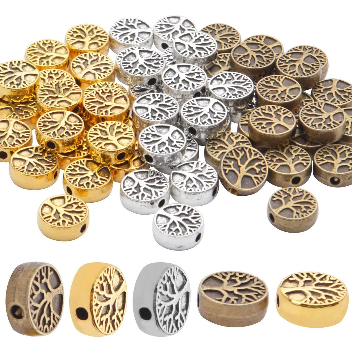 60pcs Antique Tree of Life Beads Mixed Loose Spacer Beads Metal Jewelry Findings for Making Necklace Bracelet Craft,3 Colors