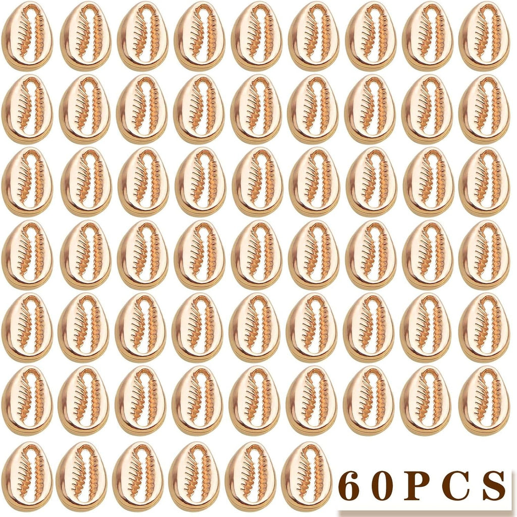 60pcs Golden Plated Seashells Tooth Pendant Charms Alloy Simulation Shell Teeth Bead Charms Accessories for DIY Bracelets Necklaces Crafts Jewelry Making