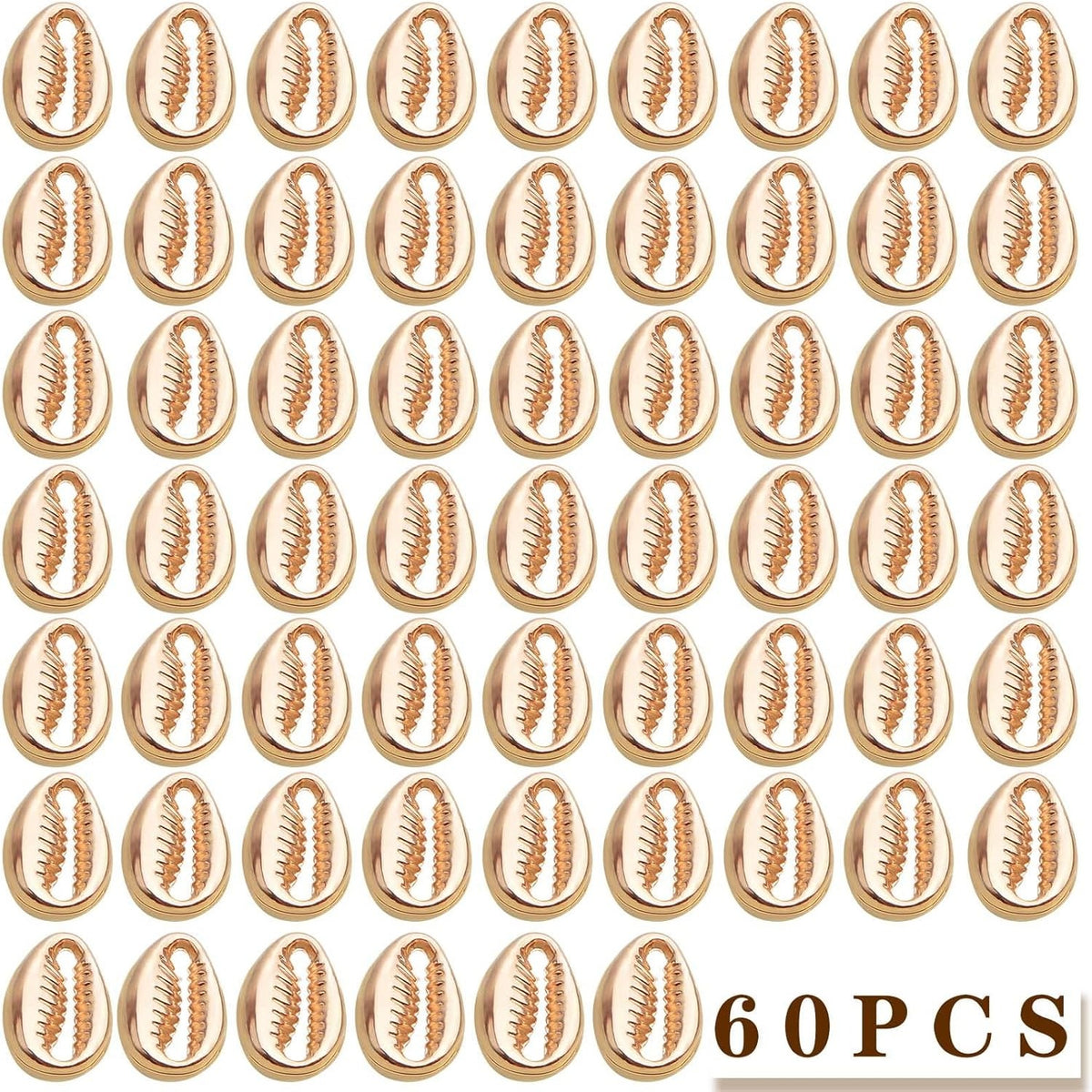 60pcs Golden Plated Seashells Tooth Pendant Charms Alloy Simulation Shell Teeth Bead Charms Accessories for DIY Bracelets Necklaces Crafts Jewelry Making