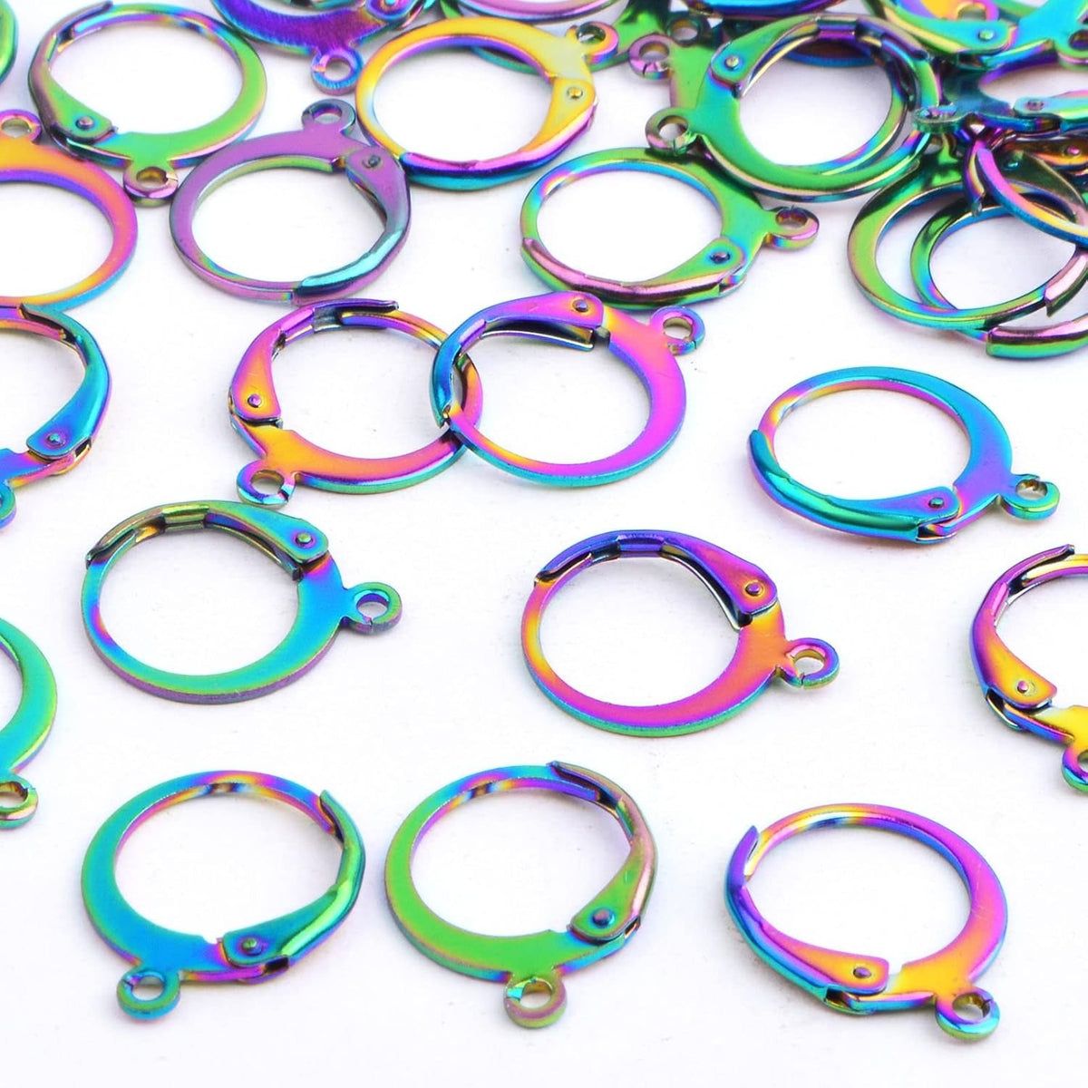 50pcs Stainless Steel Leverback Earring Hooks Round French Lever Back Earwires Hooks with Loop Earring Findings for DIY Dangle Jewelry Making Supplies, Rainbow Color