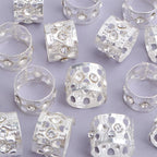 50pcs Rhinestone Dreadlocks Beads Alloy Hair Ring Decoration Braiding Hair Braid Cuff Clip Beard Hollow Heart Tube Beads Accessories for Women Men, Golden and Silver