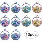 10pcs Stainless Steel Flat Round Mountain Range Charms Hypoallergenic Hollow Sea Mountain Dangle Pendants for DIY Necklace Bracelet Crafts Jewelry Making, Rainbow Color