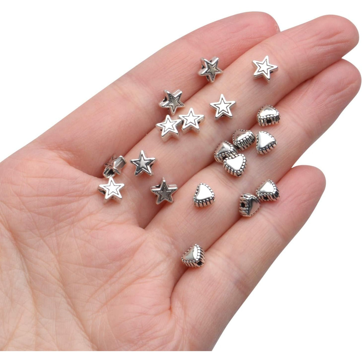200pcs Alloy Antique Silver Star Heart Spacer Beads for DIY Handmade Charms Bracelets Necklace Accessories Jewelry Crafts Making