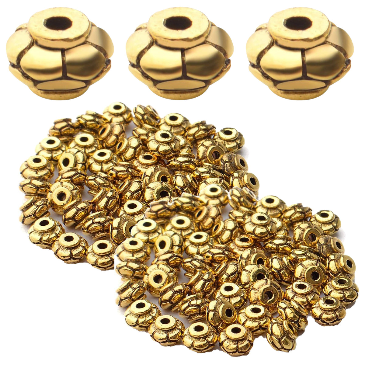 100pcs Lantern Shape Beads Spacers Alloy Tibetan Style Spacers Bicone Beads Loose Spacer Beads Jewelry Bead Charms DIY for Bracelet Jewelry Making and Crafting