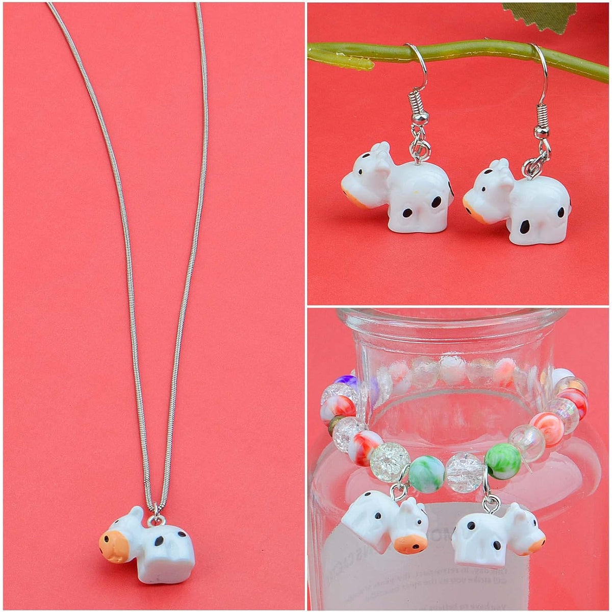 30 Pieces Resin Cow Charms Cute Cattle Pendants Small Animal Dangle Charms with a Box Craft Supplies for DIY Necklace Bracelet Earrings Jewelry Making Decor, White