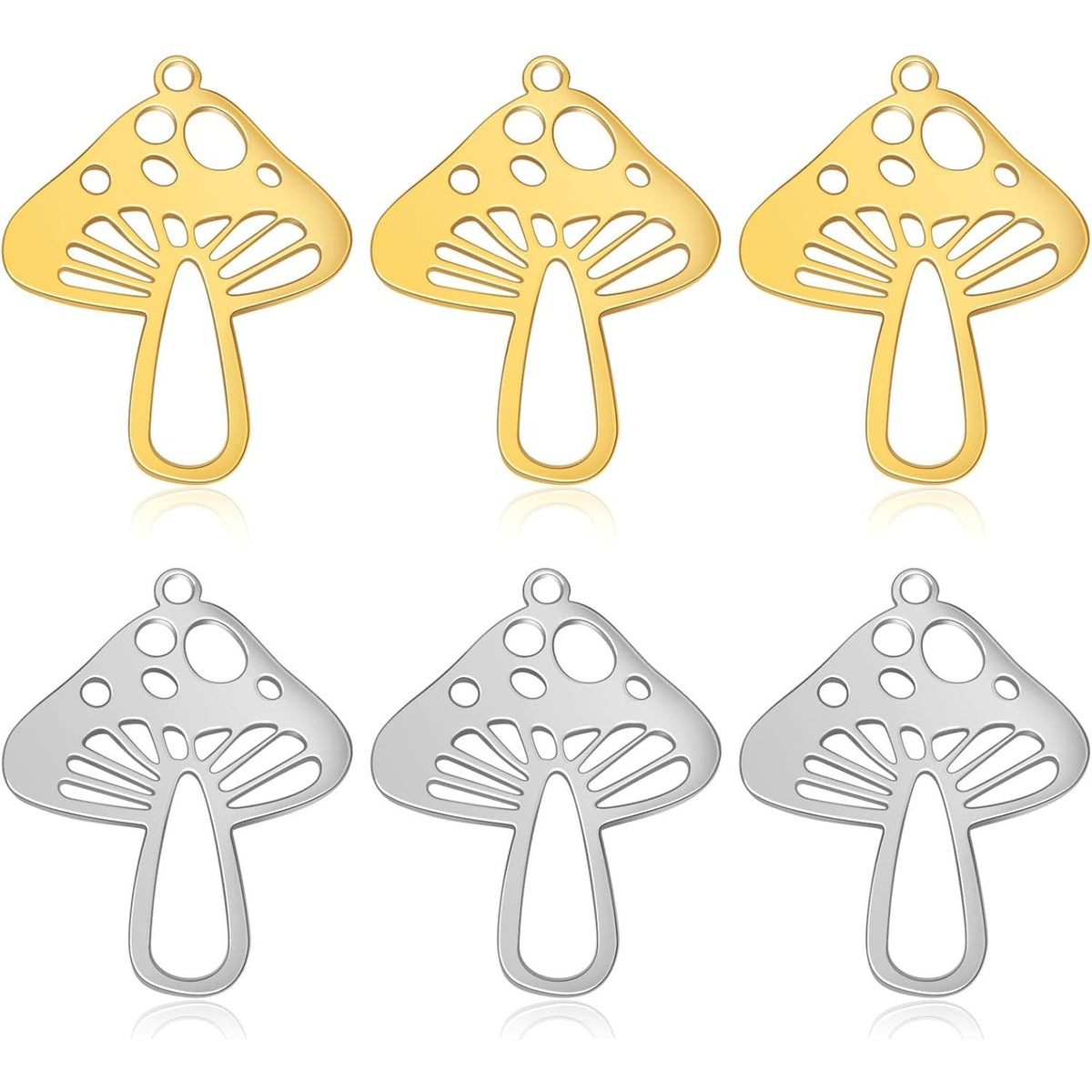 10pcs Stainless Steel Small Mushroom Charms Cute Mushroom Shape Dangle Pendants Craft Supplies for DIY Bracelet Necklace Keychains Jewelry Making Findings, 2 Colors