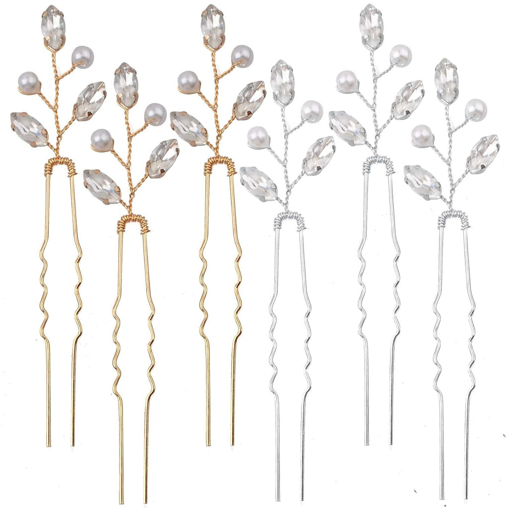 6pcs Pearl Rhinestone Hairpins Clips U-shaped Pearl Embellished Bobby Pins Headpiece Bridal Hair Accessories with a Plastic Box for Women Bride Bridesmaid Wedding Birthday, 2 Colors