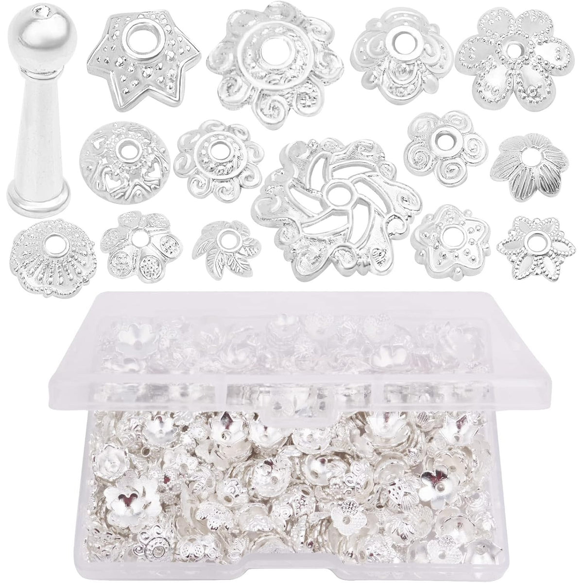 120g Bead Caps with A Clear Storage Box, Tibetan Gold Beads Spacers Jewelry Findings Accessories for Jewelry Making 300-350 Pieces
