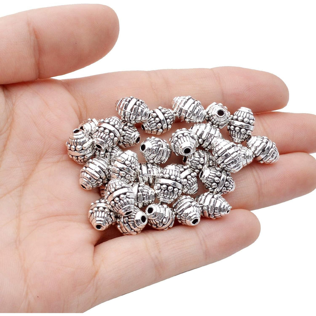 50pcs Alloy Antique Silver Bicone Spacer Beads Tibetan Beads Loose Spacer Bead Jewelry Spacer Charms with A Box for Earring Bracelet DIY Jewelry Crafts Making