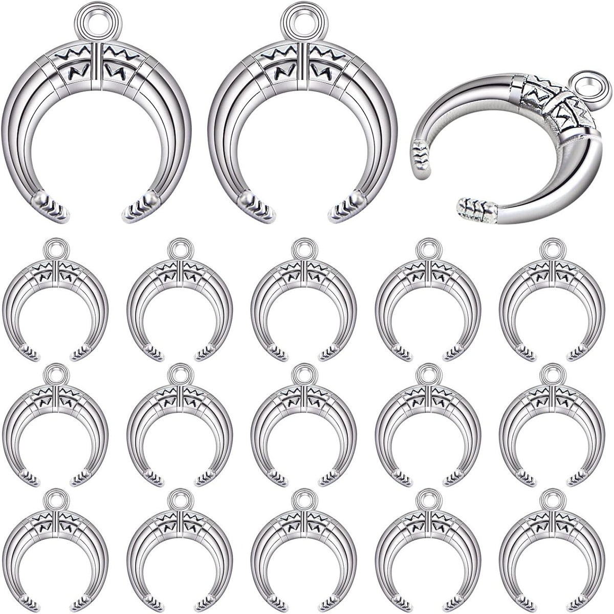 60 Pieces Antique Silver Crescent Moon Pendants Vintage Alloy Luna New Moon Dangle Charms Bulk Crafts Accessory for DIY Bracelet Necklace Earrings Jewelry Making