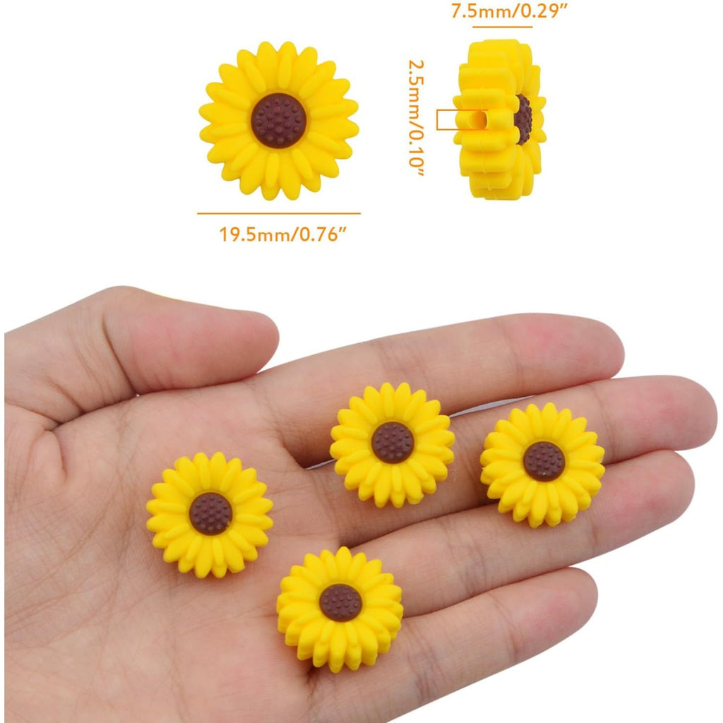 15pcs 20 mm Sunflower Silicone Daisy Flower Focal Flat Flower Shape Spacer Beads for DIY Keychains Lanyards Garlands Crafts Jewelry Making, 3 Colors