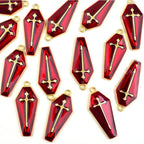 20 Pieces Red Enamel Cross Charms Halloween Theme Coffin with Cross Dangle Pendants for DIY Bracelet Necklace Jewelry Making Party Decor