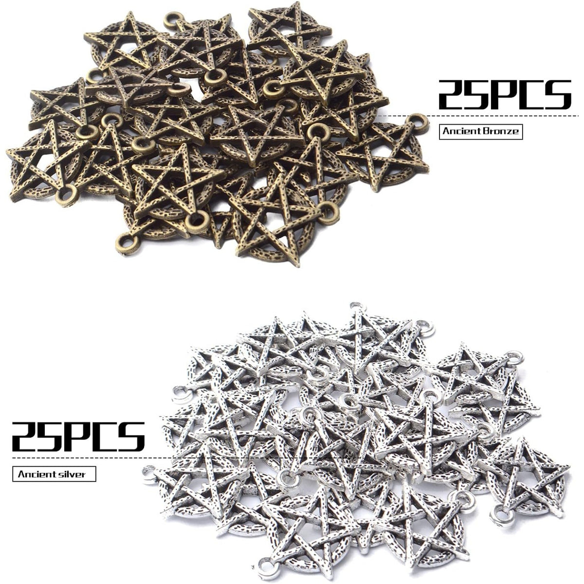 50pcs Celestial Pentagram Pentacle Star Charms Pendants Alloy Pentacle Charms Pendant Lucky Charms for DIY Jewelry Making Findings