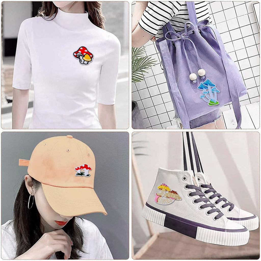 20 Pieces Mushroom Embroidered Patches Iron-on Mixed Styles Mushroom Applique Sewing Embroidery Patches for Clothes Dress Hat Pants Shoes Curtain Backpack Bags Decoration