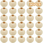 30pcs Natural Wood 25mm Round Wooden Beads, Hole: 10mm, Unfinished, Perfect for DIY Crafts, Jewelry Making, Decoration