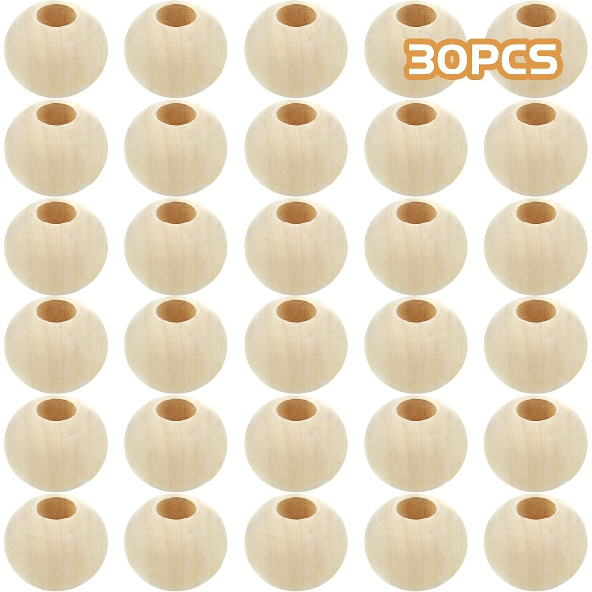 30pcs Natural Wood 25mm Round Wooden Beads, Hole: 10mm, Unfinished, Perfect for DIY Crafts, Jewelry Making, Decoration