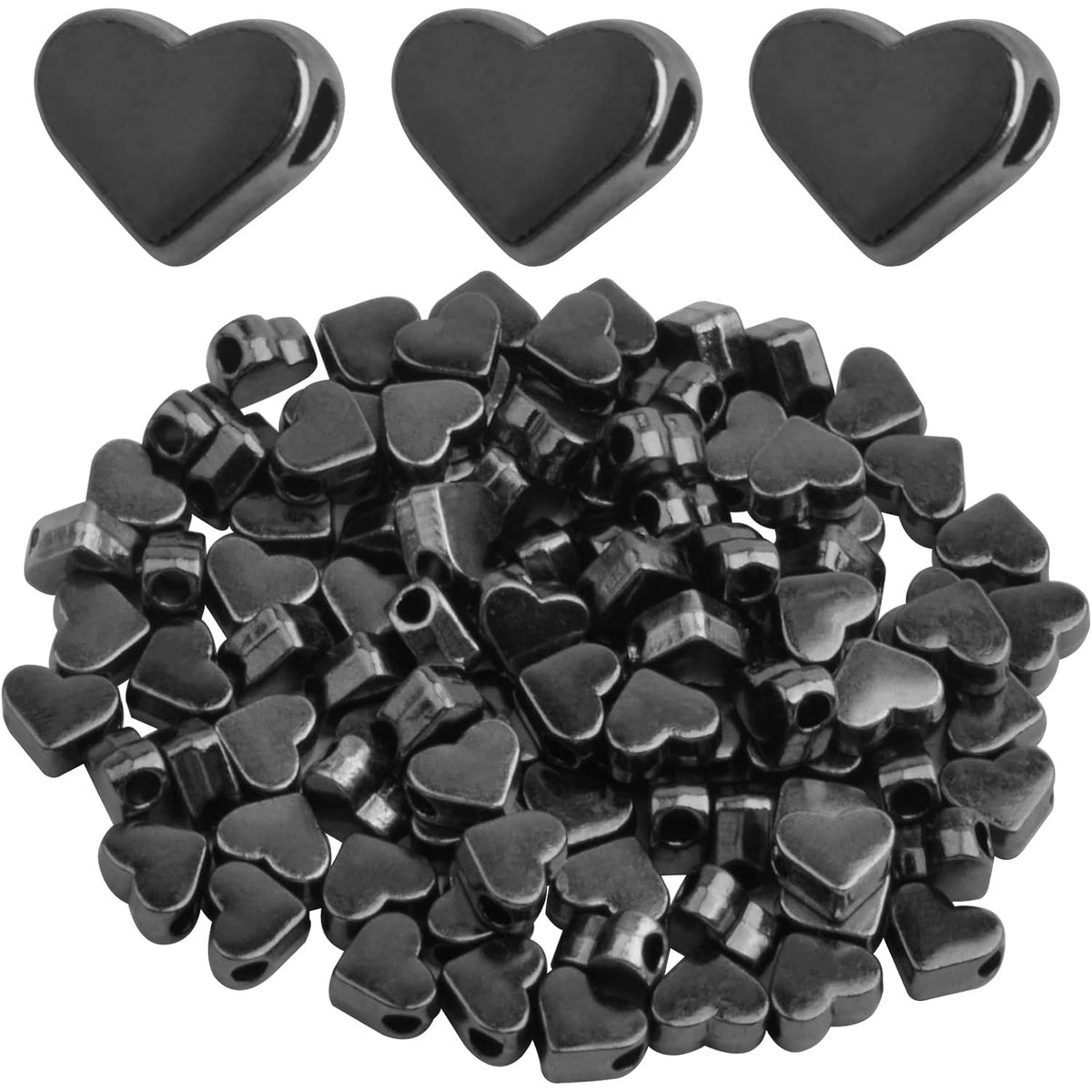 100pcs Cute Heart Shape Spacer Beads Alloy Heart Loose Charm Beads Handmade Accessories for DIY Necklace Earrings Jewelry Making Valentine's Day Gift, Gun Black