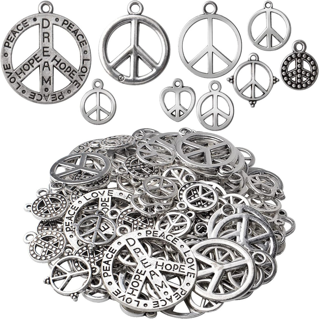 100g Antique Silver Peace Symbol Charms Alloy Peace Sign Charm Jewelry Pendant Charms for Necklace Bracelet DIY Jewelry Making Crafts Supplies