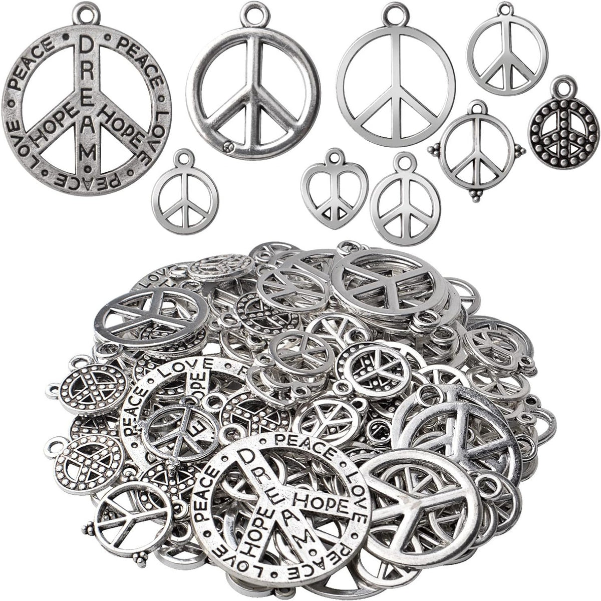 100g Antique Silver Peace Symbol Charms Alloy Peace Sign Charm Jewelry Pendant Charms for Necklace Bracelet DIY Jewelry Making Crafts Supplies