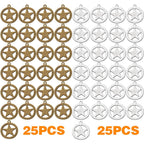 50pcs Pentagram Charms Alloy Round Star Charms Pentacle Charm Pendants for DIY Jewelry Necklace Bracelet Crafts Making,Antique Bronze,Antique Silver