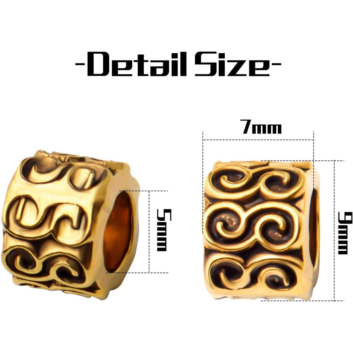 50pcs Antique Gold Alloy Large Hole Column Rondelle Jewelry Beads Tube Bead Spacers for Bracelet Necklace Jewelry Supplies (97mm, Hole:5mm)