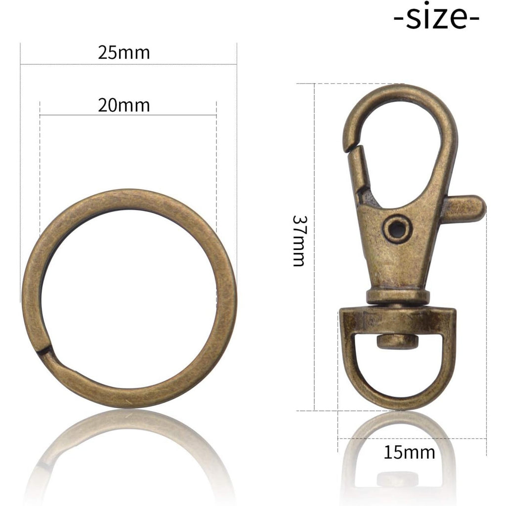 Bronze Lobster Claw Clasp Keychain,30 Pieces Swivel Clasps and 30 Pieces Keychain Rings for Craft Project Making