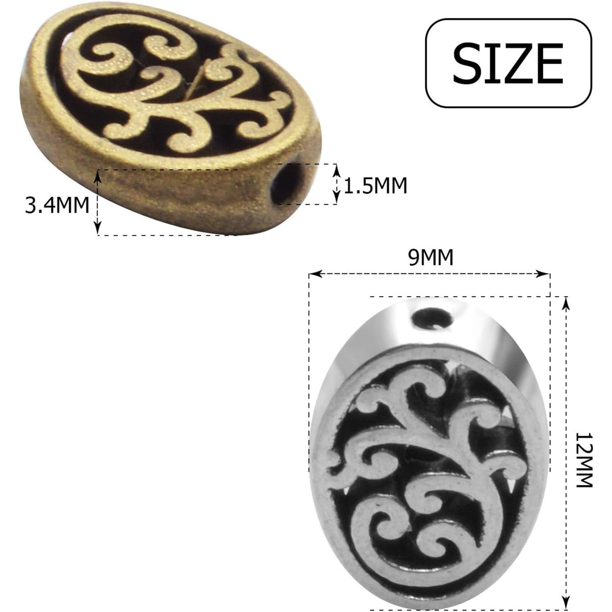 60pcs Antique Silver Bronze Tree of Life Oval Loose Charm Beads for DIY Craft Bracelet Necklace Making, 9x12mm