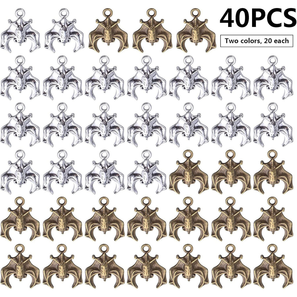 40pcs Alloy Bat Charms Halloween Spooky Flittermouse Flying Vampire Bat Pendants Charms Animal Charms Craft Supplies for Jewelry Making DIY Bracelet Necklace