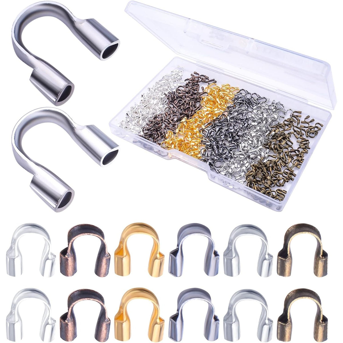 600pcs Wire Guardian U-Shaped Wire Guard Loops Wire Cable Thread Protectors with a Box Accessories for DIY Craft Earring Bracelet Necklace Jewelry Making, 6 Colors