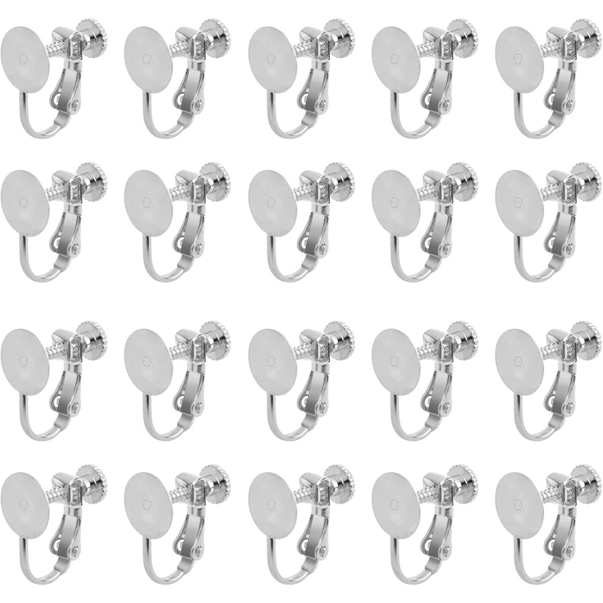 20pcs Stainless Steel Screw Clip-on Earring Converters Components Hypoallergenic Flat Round Earring Bezel Tray Clips for Non-Pierced Ears DIY Earrings Making, 2 Colors
