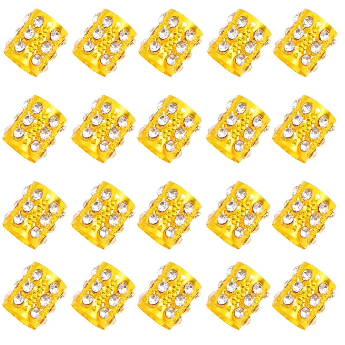 20pcs Rhinestone Dreadlock Beads Alloy Braiding Hair Cuffs Adjustable Hair Rings Clips Hollow Tube Beard Beads Accessories for Women Girls Hair Decoration, 2 Colors