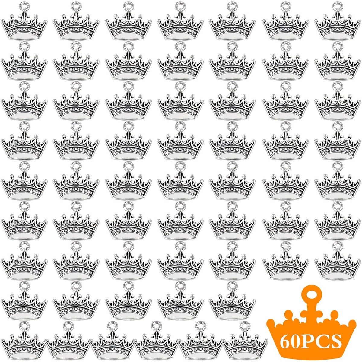 60 Pieces Antique Silver Tiara Crown Charms Vintage Alloy Mini Crown Princess Dangle Pendants Accessories for DIY Necklace Jewelry Making Brithday Party Gifts