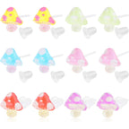 6 Pairs Plastic Mushroom Earring Posts Cute Mushroom-Shaped Earring Pin Studs with Clear Bullet Earring Backs for Women Sensitive Ears Work Home Replacements, 6 Colors