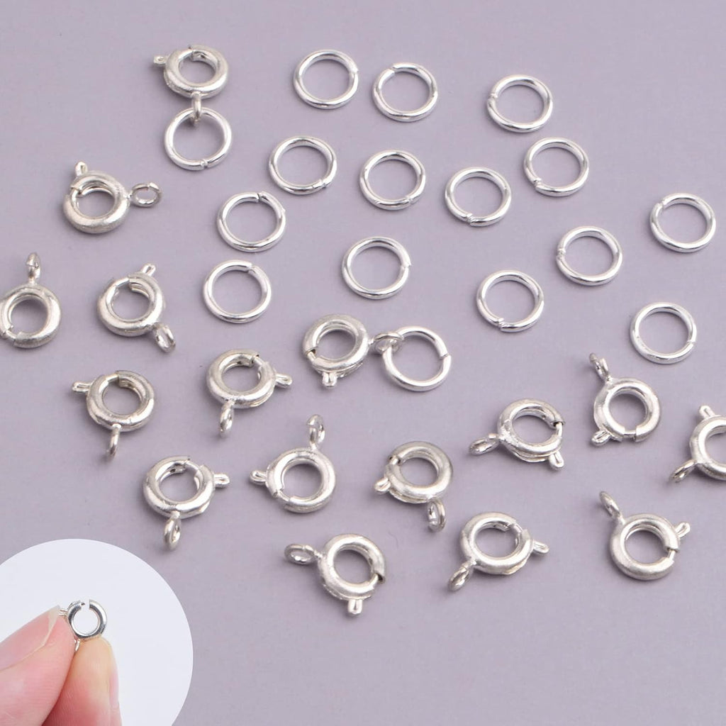 40pcs 6 mm Silver Round Spring Ring Clasps with 50pcs 6 mm Bright Silver Open Jump Rings Connector Accessories for DIY Necklace Bracelet Jewelry Making Findings