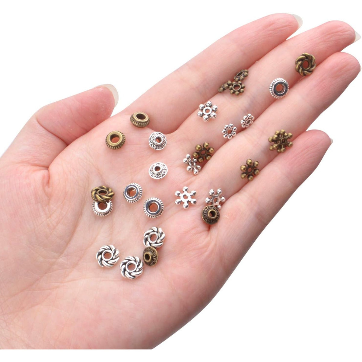 Tibetan Spacer Beads, 300 Pieces Alloy Beads Jewelry Findings for Bracelet Necklace Jewelry Making, 6 Styles, Antique Silver and Bronze