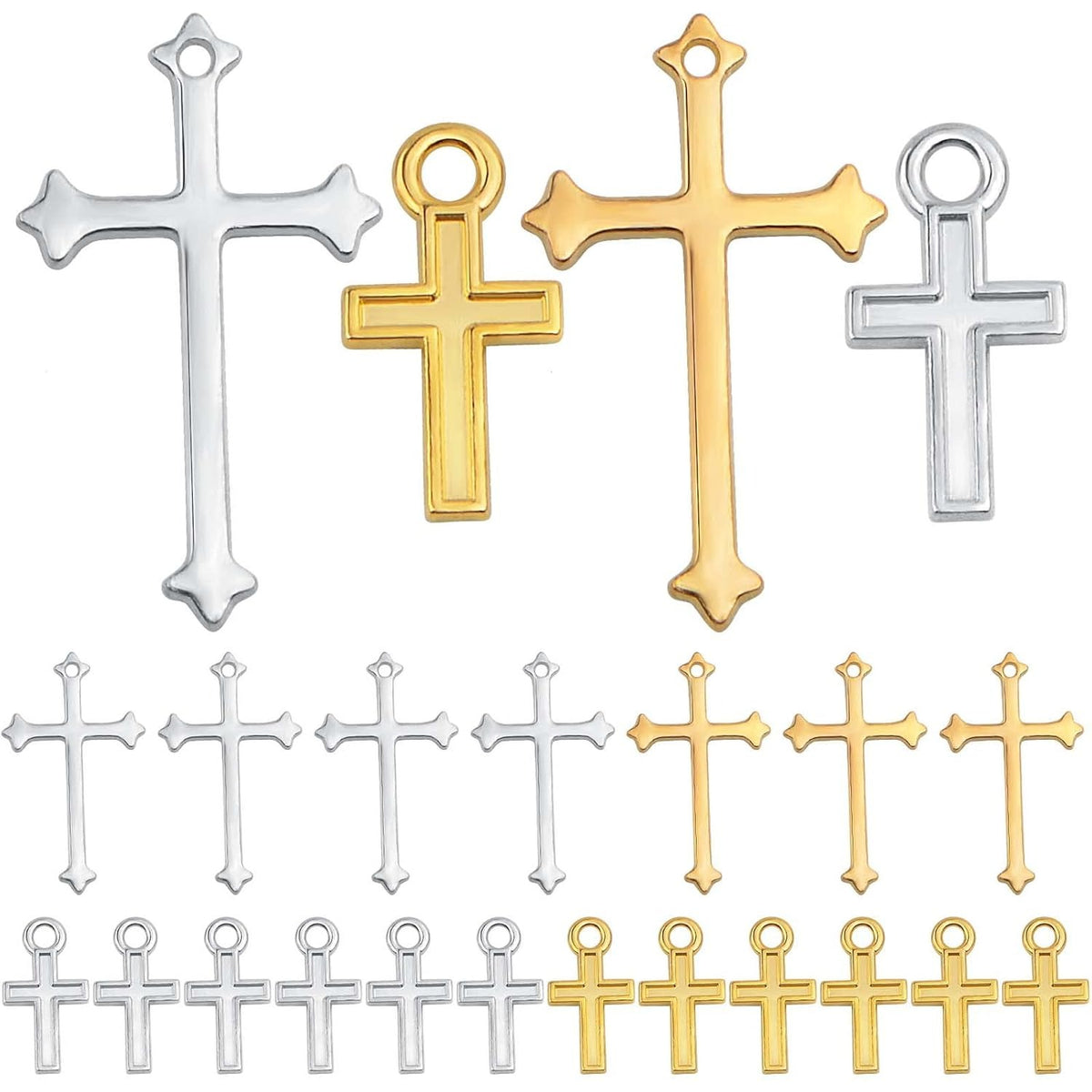 100 Pieces 2 Colors Mini Cross Pendant Charms Alloy Crucifix Cross Pendants Craft Accessories for DIY Necklace Bracelet Earrings Jewelry Making, 2 Sizes