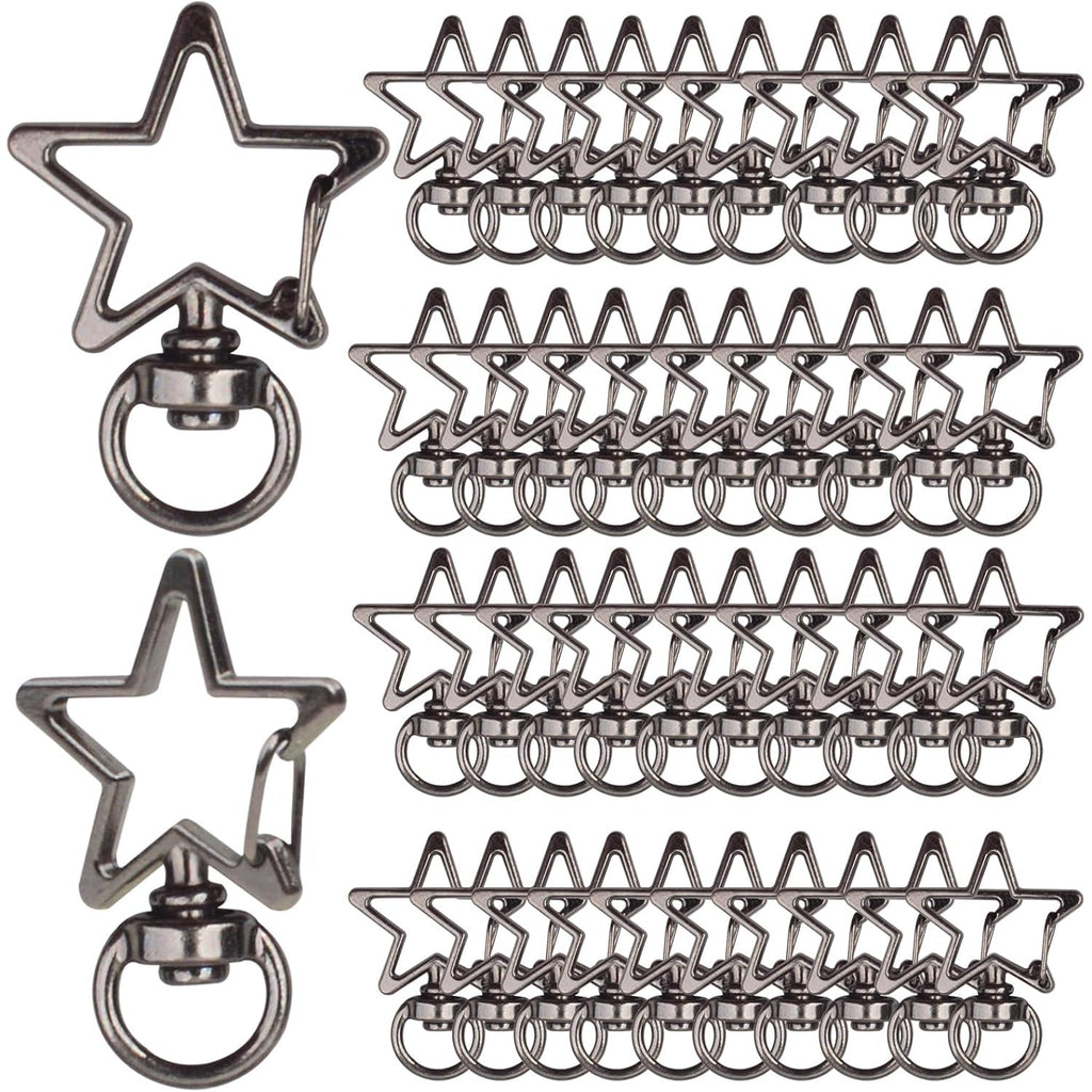40pcs Star Shape Keychain Clips Metal Zinc Alloy Swivel Lobster Claw Clasp Trigger Spring Buckles Snap Hooks for DIY Keyrings Bags Handbags Lanyards Accessories, Gun Black