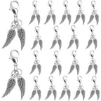 20 Sets of Angel Wing Clip on Charms with Lobster Clasp Antique Silver Double Wings Dangle Pendant Clasps Hanging Ornaments for DIY Earrings Keychains Crafts Jewelry Making