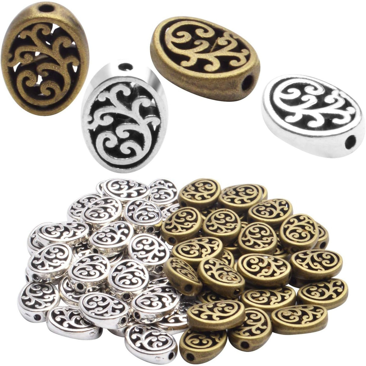 60pcs Antique Silver Bronze Tree of Life Oval Loose Charm Beads for DIY Craft Bracelet Necklace Making, 9x12mm