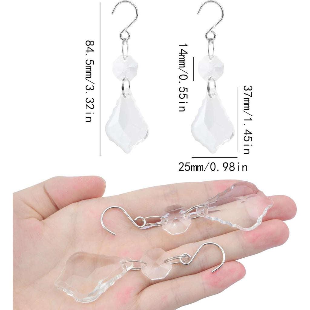 12 Pieces Clear Glass Crystal Chandelier Prisms Maple Leaf Hanging Crystals Pendant Parts Replacements with Hooks for Window Chandelier Wedding Christmas Tree Decoration