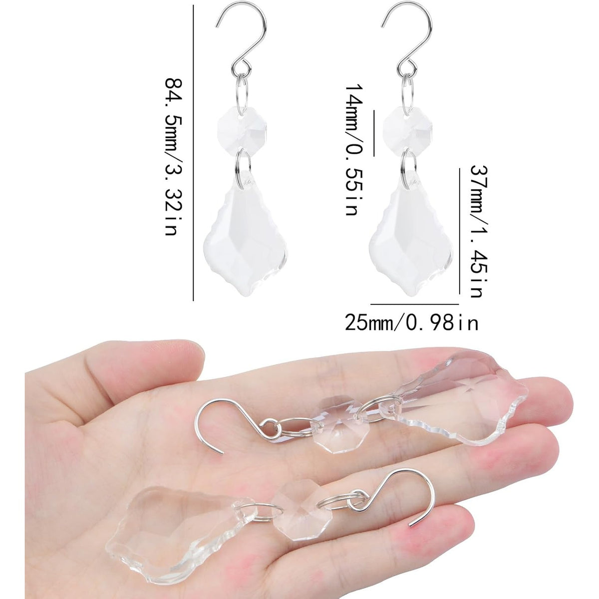 12 Pieces Clear Glass Crystal Chandelier Prisms Maple Leaf Hanging Crystals Pendant Parts Replacements with Hooks for Window Chandelier Wedding Christmas Tree Decoration